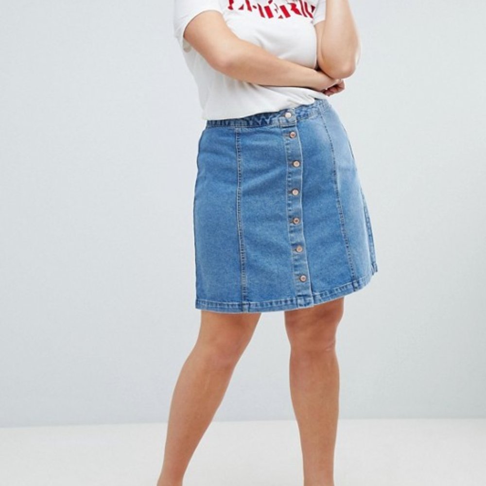 New Look Curve Button Through Denim Skirt